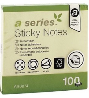 Notes adeziv 75*75mm galben 100f  A-series